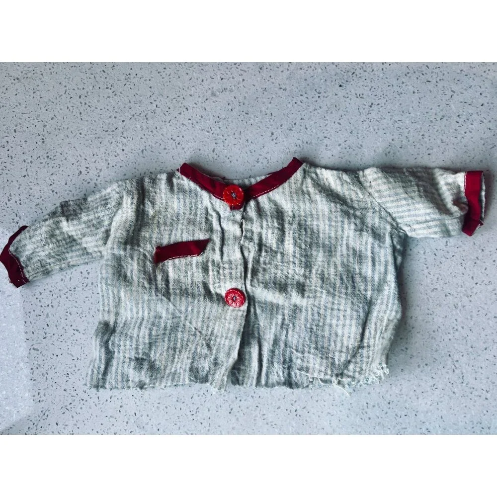 1950s Flannel Doll Pajamas Striped With Red Accents 2-Piece Set Button-Up Shirt